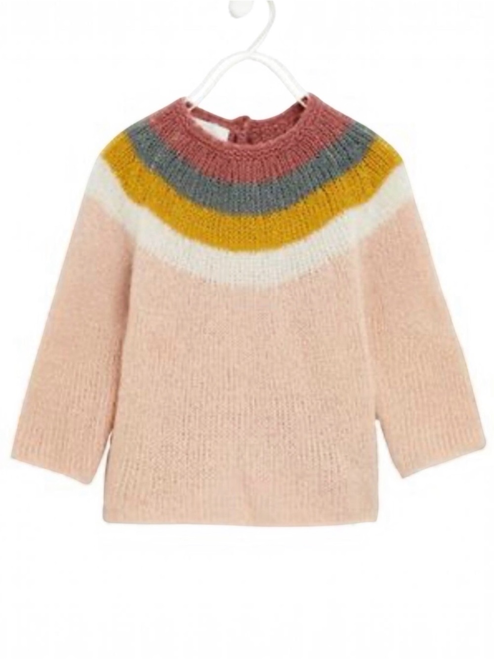 Zara Girls Rainbow Yoke Knit Sweater Dusty Pink Multicolor Size 3-4Y